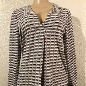 Ann Taylor V neck Surplice Women Sz S Blouse Long Sleeve Geometric pattern